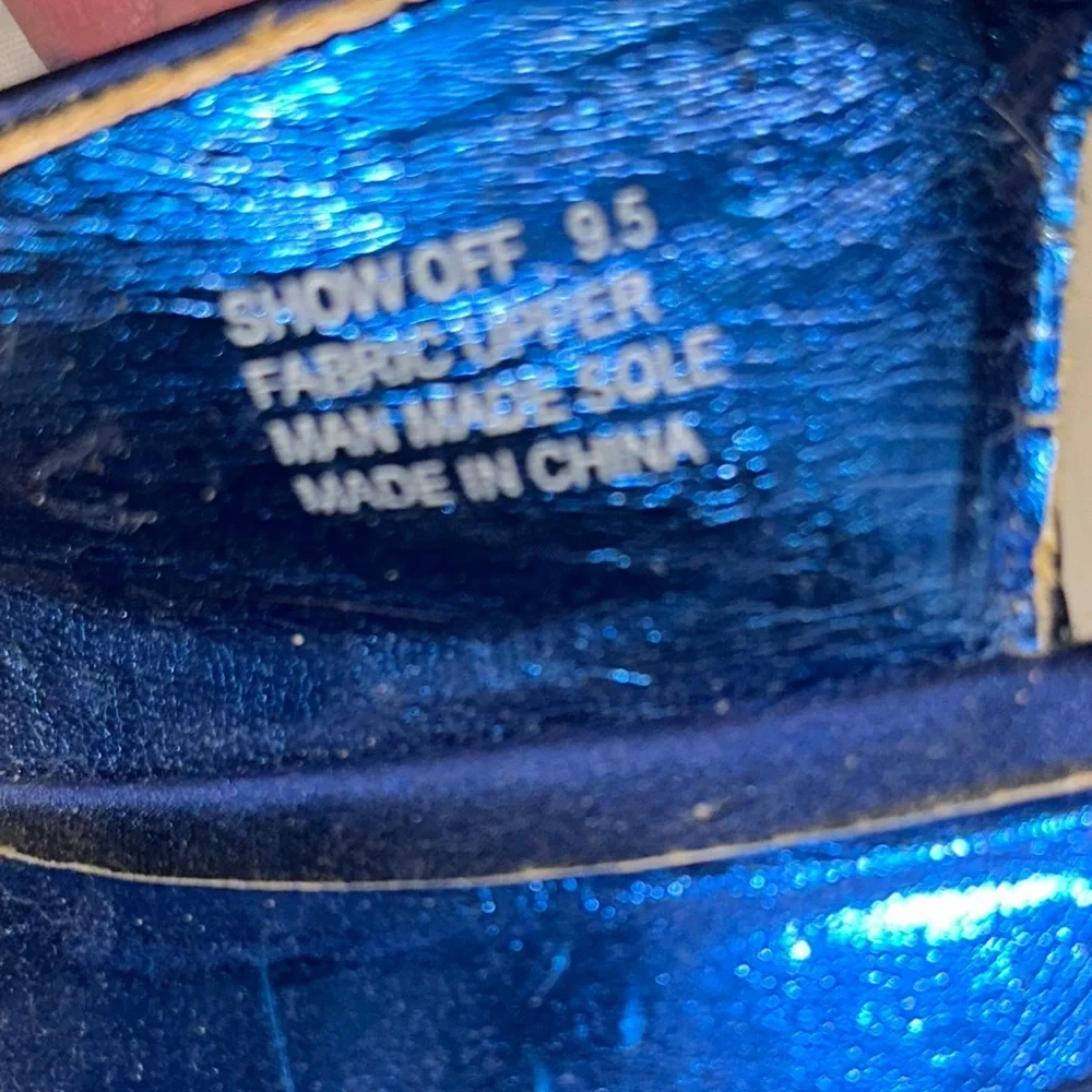 Blue Sequin Wedge Sandals Size‎ 9.5 Showoff Show Off